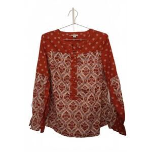 Sundance floral button placket boho peasant shirt blouse size Medium